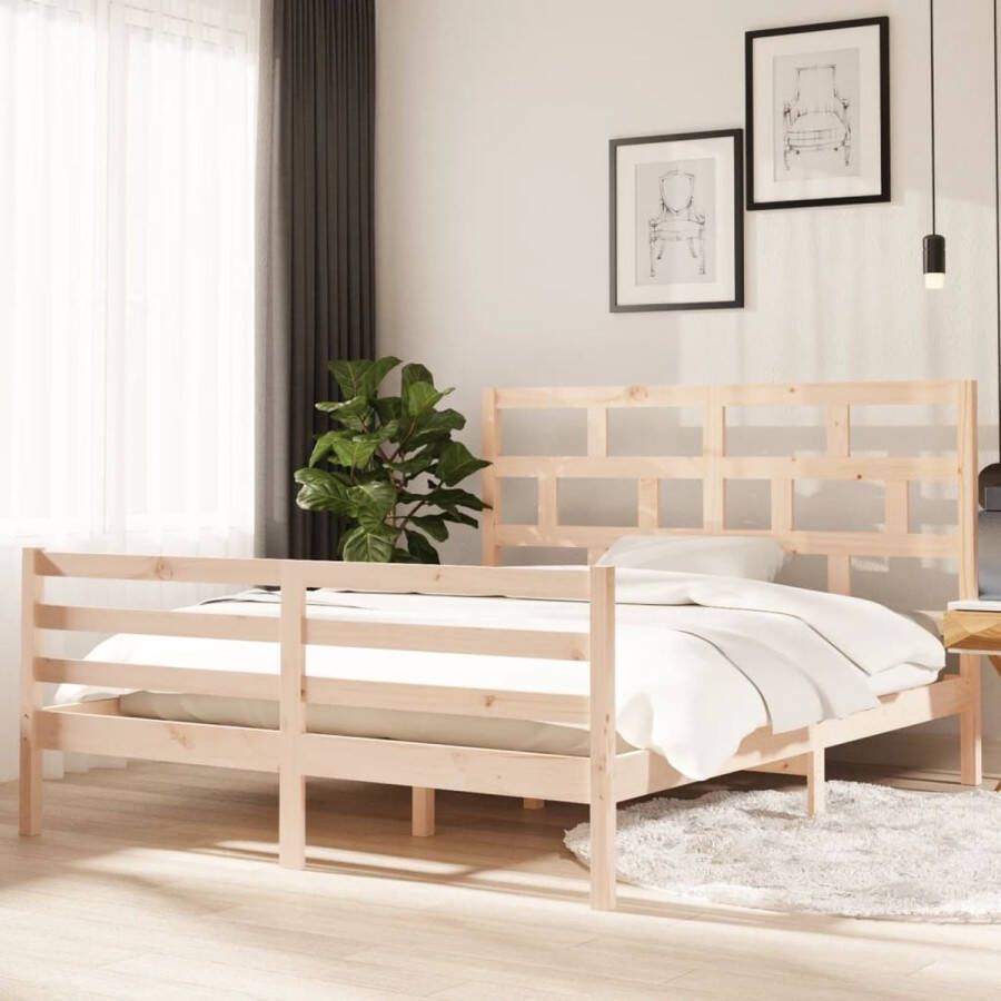 The Living Store Bedframe massief grenenhout 160x200 cm Bedframe Bedframes Bed Bedbodem Ledikant Bed Frame Massief Houten Bedframe Slaapmeubel Tweepersoonsbed Bedden Bedbodems