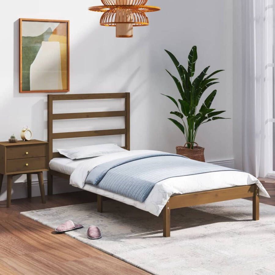 The Living Store Bedframe massief hout honingbruin 75x190 cm 2FT6 Small Single Bedframe Bedframes Bed Bedbodem Ledikant Bed Frame Massief Houten Bedframe Slaapmeubel Eenpersoonsbed Bedden Bedbodems - Foto 2