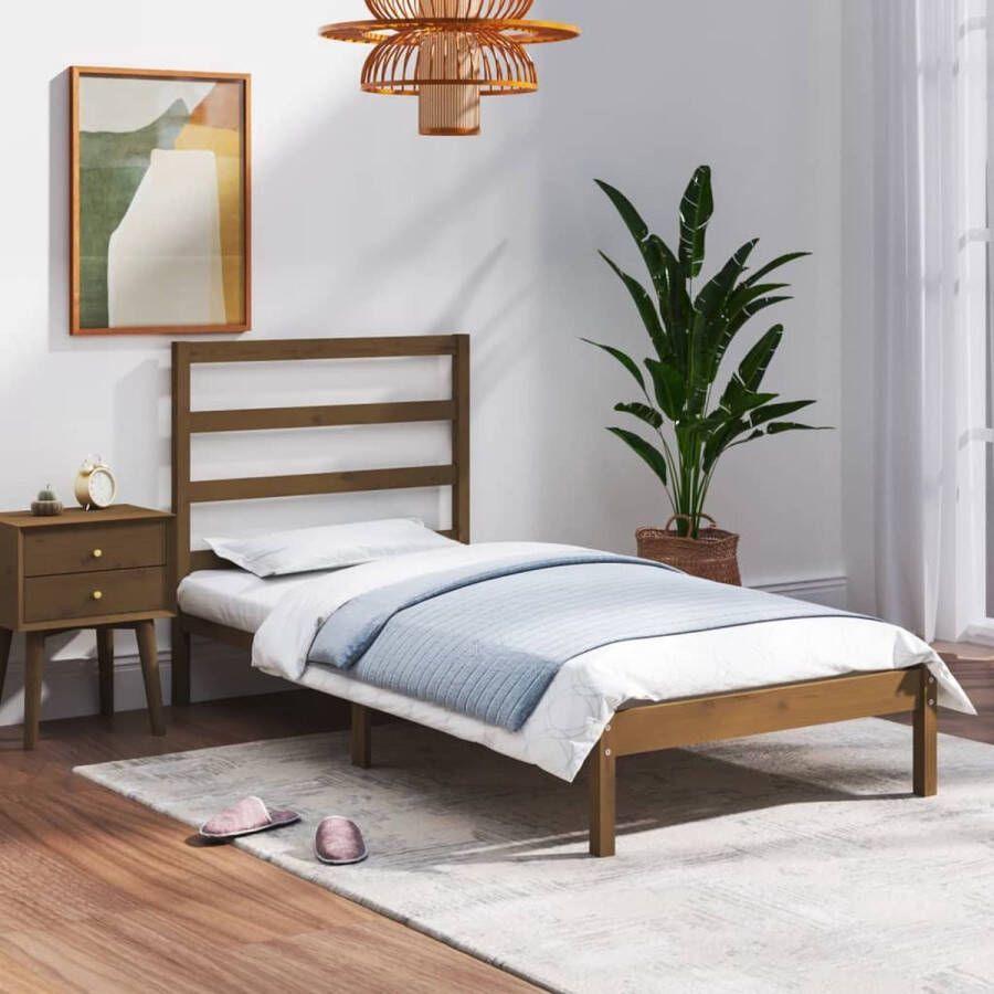 The Living Store Houten Bedframe 195.5 x 81 x 100 cm Honingbruin