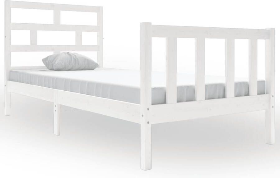 The Living Store Bedframe massief grenenhout wit 90x190 cm 3FT single Bedframe Bedframes Bed Bedbodem Ledikant Bed Frame Massief Houten Bedframe Slaapmeubel Eenpersoonsbed Bedden Bedbodems - Foto 2