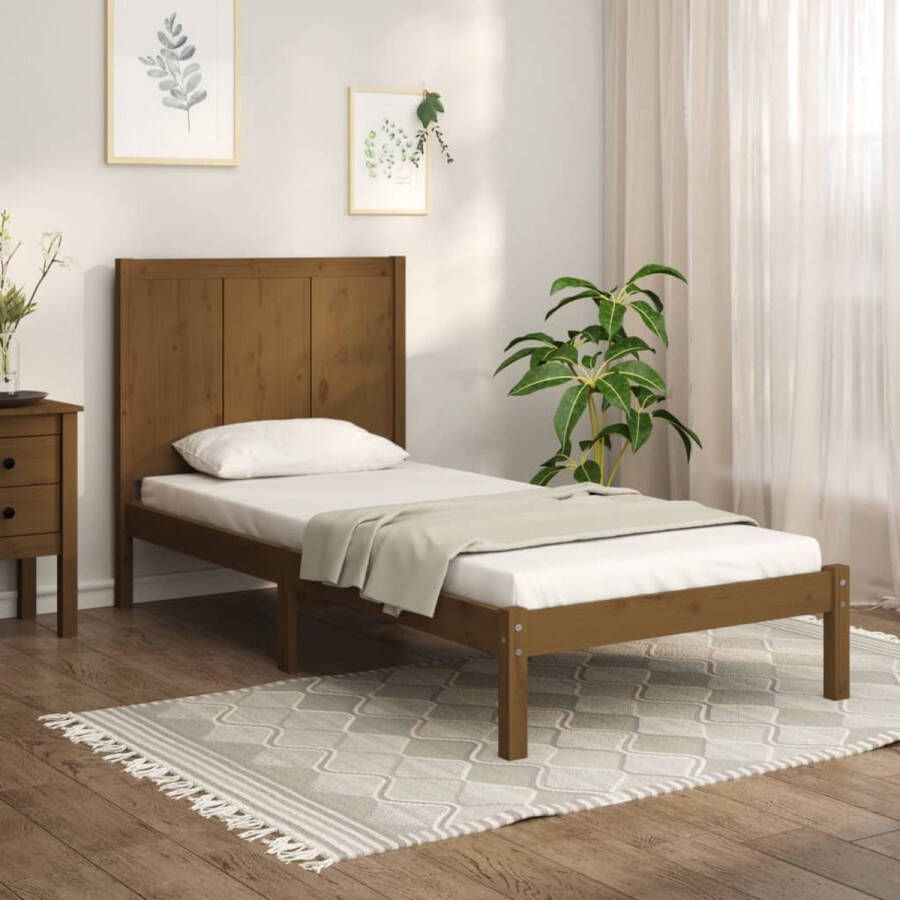 The Living Store Bedframe massief grenenhout honingbruin 100x200 cm Bedframe Bedframes Bed Bedbodem Ledikant Bed Frame Massief Houten Bedframe Slaapmeubel Eenpersoonsbed Bedden Bedbodems - Foto 3