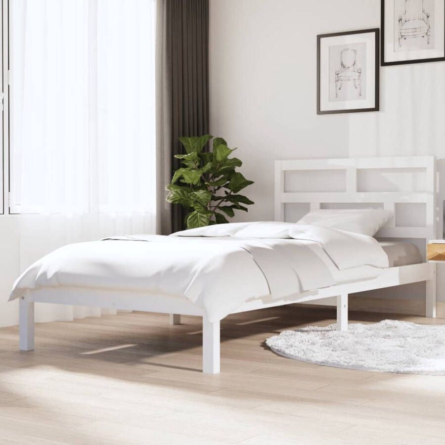 The Living Store Bedframe massief grenenhout wit 100x200 cm Bedframe Bedframes Bed Bedbodem Ledikant Bed Frame Massief Houten Bedframe Slaapmeubel Eenpersoonsbed Bedden Bedbodems