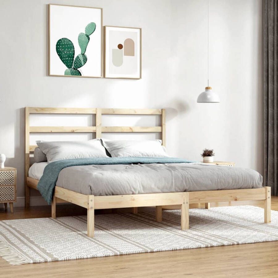 The Living Store Houten Bedframe 205.5 x 126 x 100 cm Massief grenenhout Inclusief hoofdeind Geschikt voor 120 x 200 cm matras Montage vereist