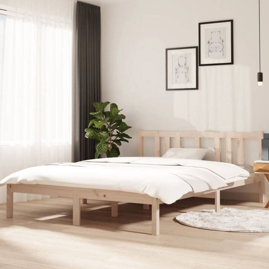 The Living Store Bedframe massief hout 140x200 cm Bedframe Bedframes Bed Bedbodem Ledikant Bed Frame Massief Houten Bedframe Slaapmeubel Tweepersoonsbed Bedden Bedbodems