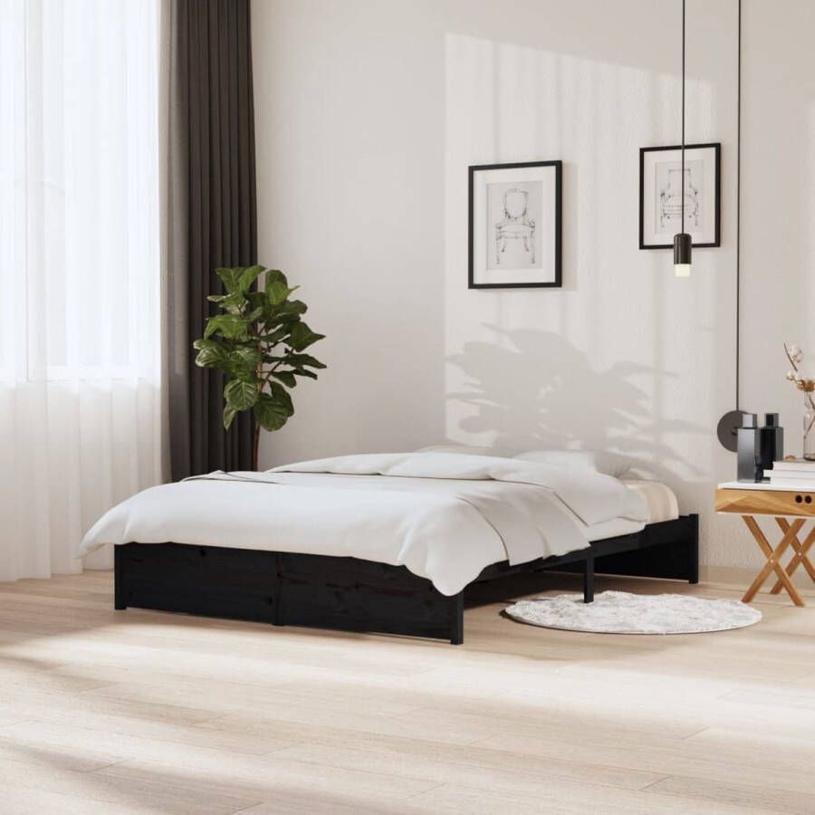 The Living Store Houten Bedframe 205.5 x 155.5 x 31 cm Stabiel en Rustiek Geschikt voor 150 x 200 cm Matras Zwart