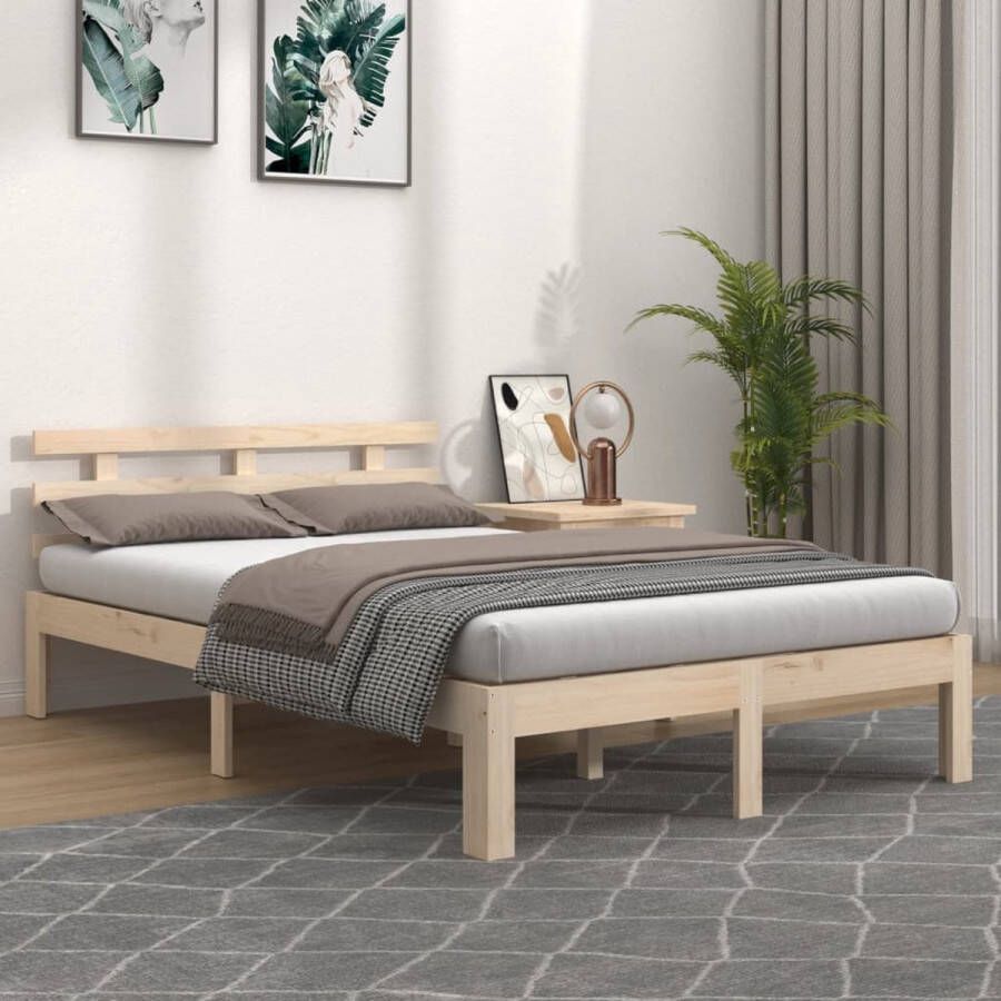 The Living Store Houten Bedframe 205.5 x 163.5 x 69.5 cm Massief Grenenhout Voor Matras 160 x 200 cm Houten Bedframe Massief Grenenhout Bedframe 160x200 Tweepersoons Bed Met Hoofdbord