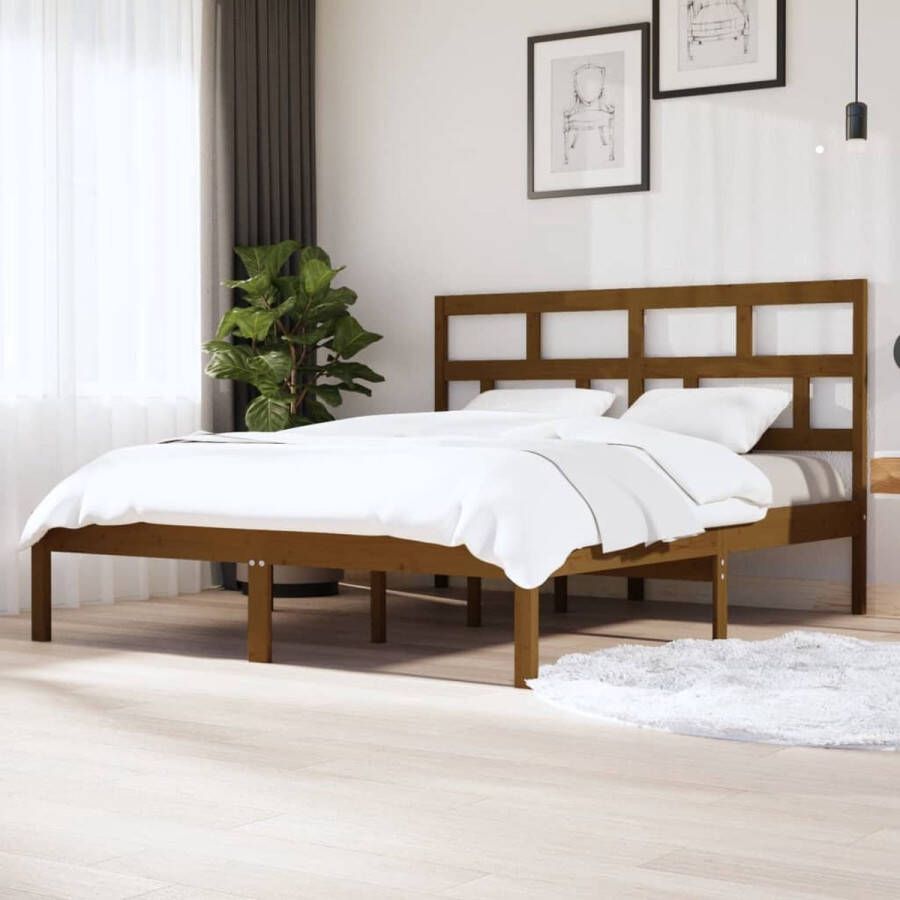 The Living Store Bedframe massief grenenhout honingbruin 160x200 cm Bedframe Bedframes Bed Bedbodem Ledikant Bed Frame Massief Houten Bedframe Slaapmeubel Tweepersoonsbed Bedden Bedbodems - Foto 2