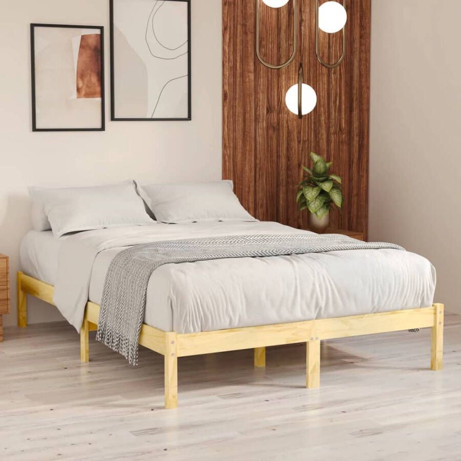 The Living Store Houten bedframe 205.5 x 185.5 x 31 cm massief grenenhout geschikt voor 180 x 200 cm matras Montage vereist