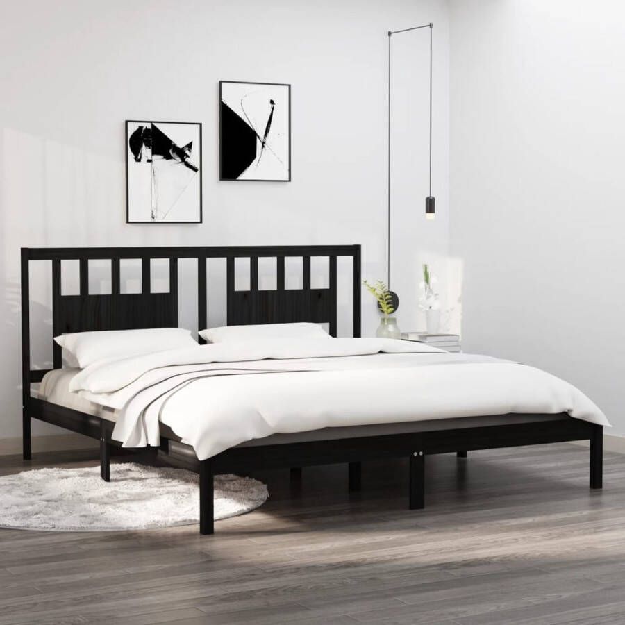 The Living Store Bedframe massief hout zwart 180x200 cm 6FT Super King Bedframe Bedframes Tweepersoonsbed Bed Bedombouw Dubbel Bed Frame Bed Frame Ledikant Houten Bedframe Tweepersoonsbedden - Foto 2