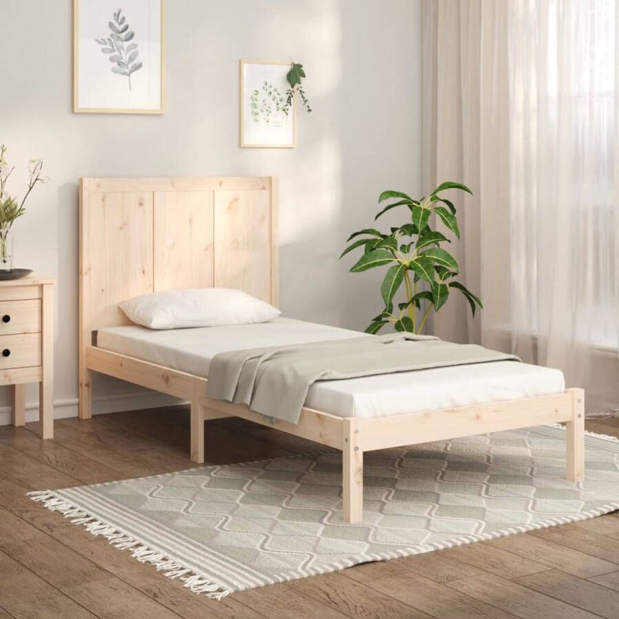 The Living Store Houten Bedframe Praktisch en Decoratief Massief grenenhout Stevig en stabiel Comfortabel hoofdeinde Uniek design Afmetingen- 205.5 x 95.5 x 31 cm Geschikt voor matrassen 90 x 200 cm Montage vereist - Foto 2