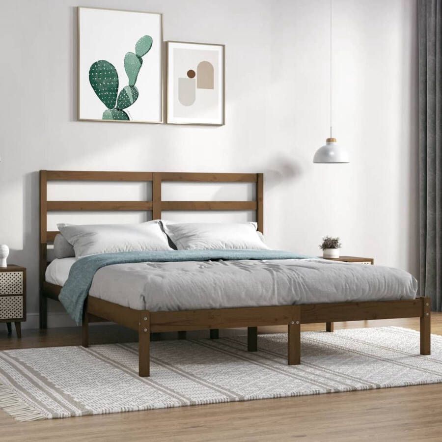The Living Store Bedframe massief hout honingbruin 150x200 cm 5FT King Size Bedframe Bedframes Bed Bedbodem Ledikant Bed Frame Massief Houten Bedframe Slaapmeubel Tweepersoonsbed Bedden Bedbodems - Foto 2