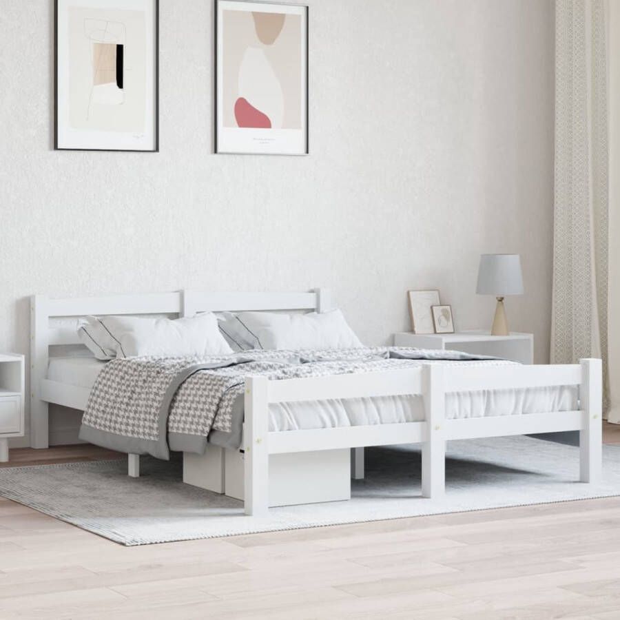 The Living Store Houten Bedframe 206 x 146 x 66 cm (L x B x H) Kleur- wit Materiaal- massief grenenhout en multiplex Geschikte matras- 140 x 200 cm Montage vereist