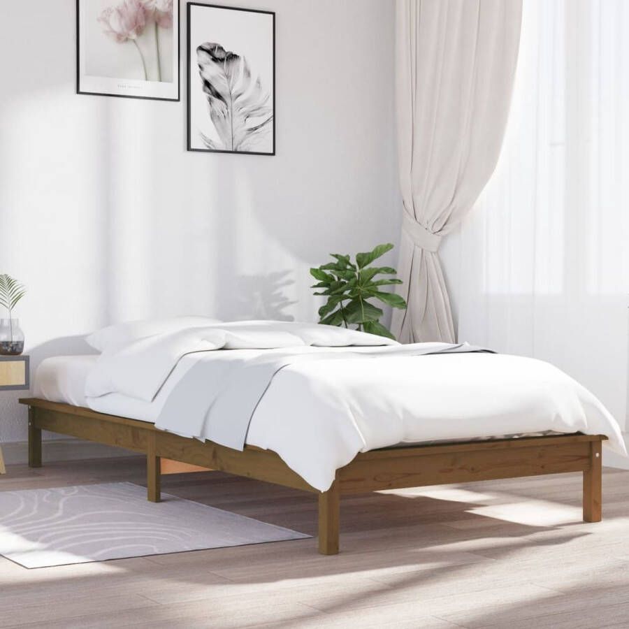 The Living Store Houten Bedframe 212 x 101.5 x 26 cm Massief Grenenhout Honingbruin