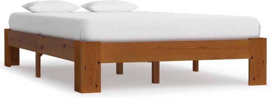 The Living Store Bedframe massief grenenhout lichtbruin 120x200 cm Massief Hout Bed Houten Bedframe Grenenhouten Bed Bruine Bed Tweepersoons Bed