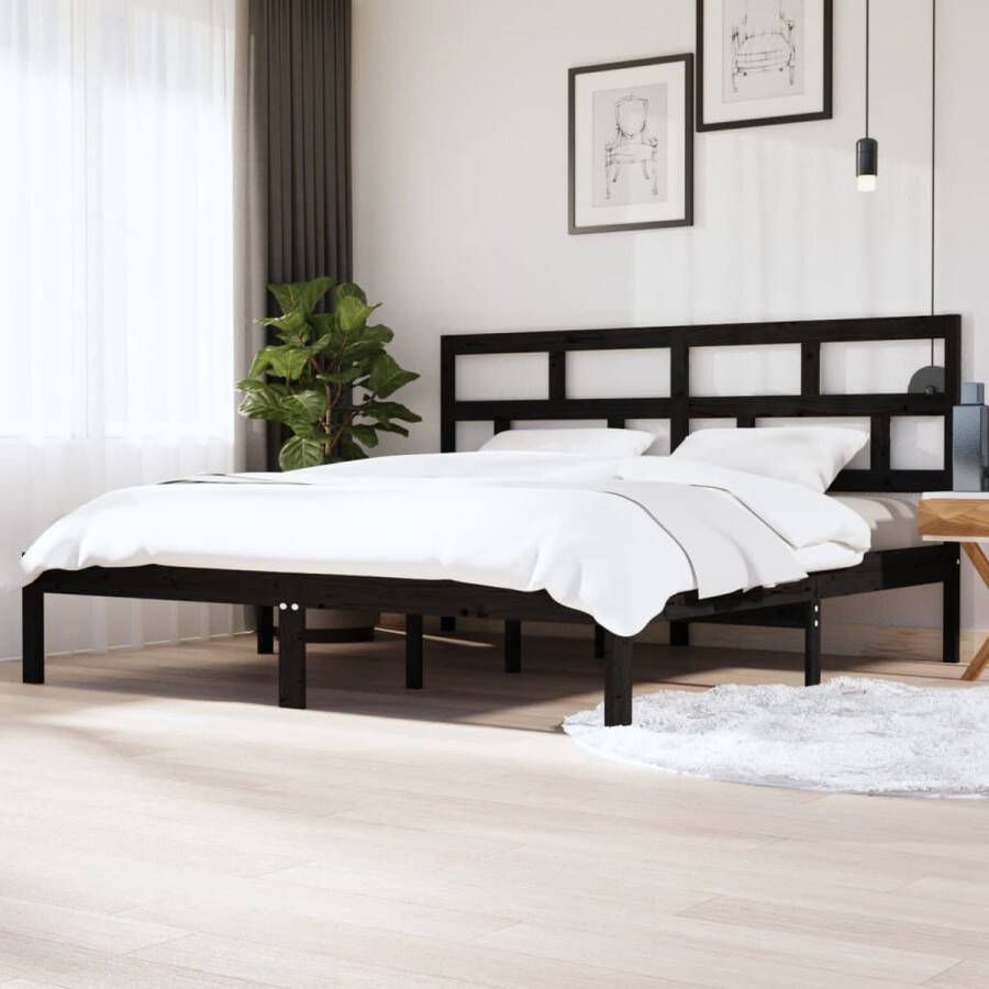 The Living Store Bedframe Zwart 205.5 x 206 x 100 cm (L x B x H) Massief Grenenhout Multiplex Lattenbodem Modern Bed Frame Houten Bed Black Bed Frame Massief Grenenhout Bed Boxspring Bed - Foto 2