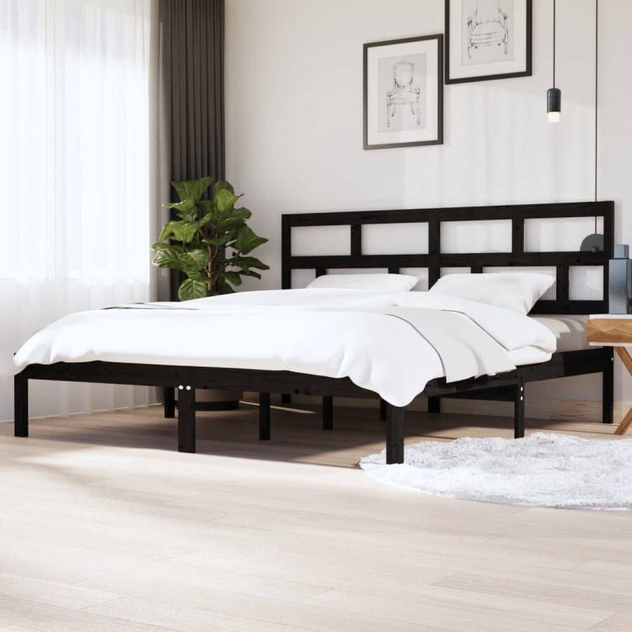 The Living Store Houten Bedframe Bed Afmeting- 205.5 x 206 x 100 cm Kleur- Zwart