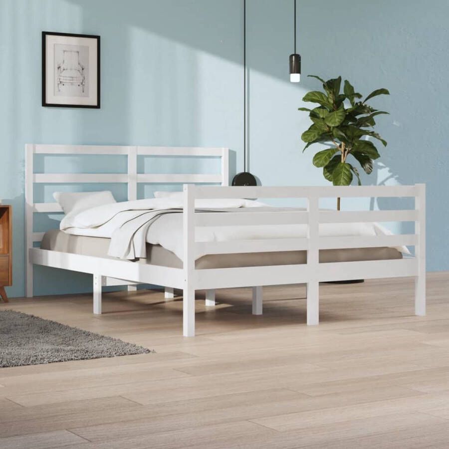 The Living Store Houten Bedframe Bedframes 160x200 cm Wit Grenenhout Houten Bedframe Grenenhout Bedframe Wit Bedframe King Size Bedframe