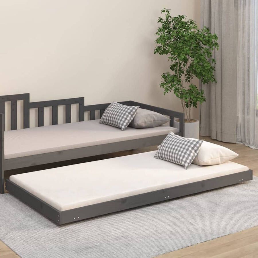 The Living Store Bedframe massief grenenhout grijs 90x200 cm Bedframe Bedframes Eenpersoonsbed Bed Bedombouw Ledikant Houten Bedframe Zwart Bed Stalen Bedframe Laag Bedframe Logeerbed