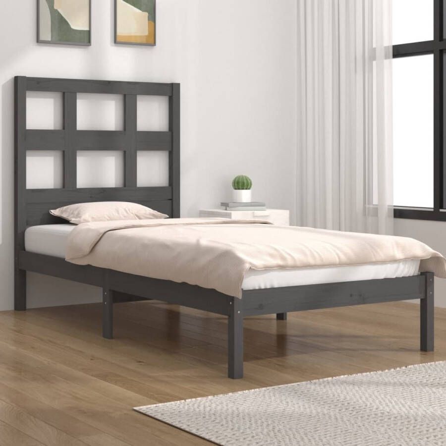 The Living Store Bedframe massief grenenhout grijs 90x200 cm Bedframe Bedframes Bed Bedbodem Ledikant Bed Frame Massief Houten Bedframe Slaapmeubel Eenpersoonsbed Bedden Bedbodems - Foto 4