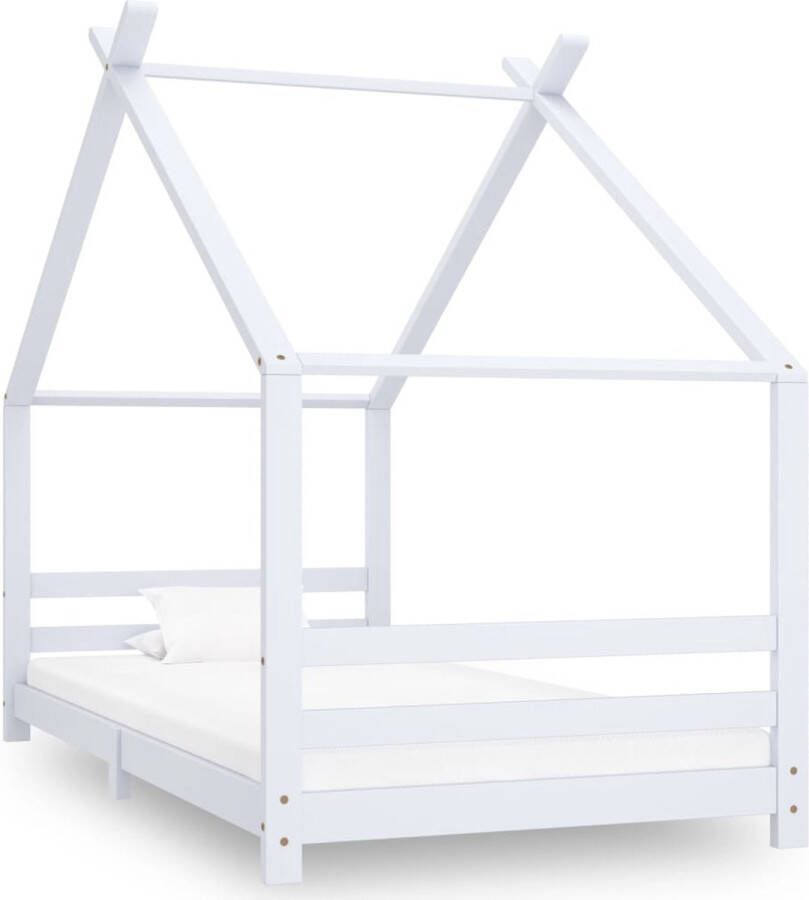 The Living Store Houten bedframe Boomhut-stijl 90 x 200 cm Wit Massief grenenhout Kinderbed Boomhut Bed Houten Bed Kids Bed Tweepersoons Bed