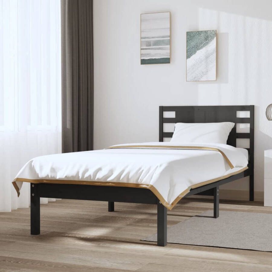 The Living Store Bedframe massief grenenhout grijs 90x200 cm Bedframe Bedframes Eenpersoonsbed Bed Bedombouw Ledikant Houten Bedframe Eenpersoonsbedden Bedden Bedombouwen Ledikanten