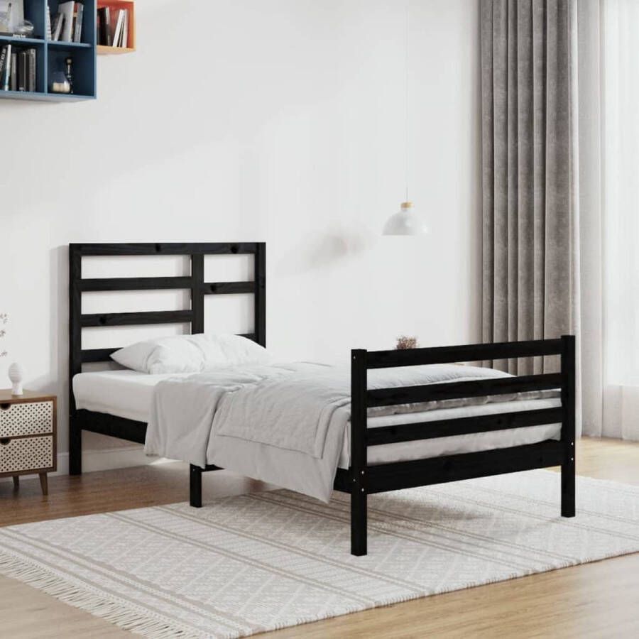 The Living Store Bedframe massief hout zwart 90x200 cm Bedframe Bedframes Bed Bedbodem Ledikant Bed Frame Massief Houten Bedframe Slaapmeubel Eenpersoonsbed Bedden Bedbodems