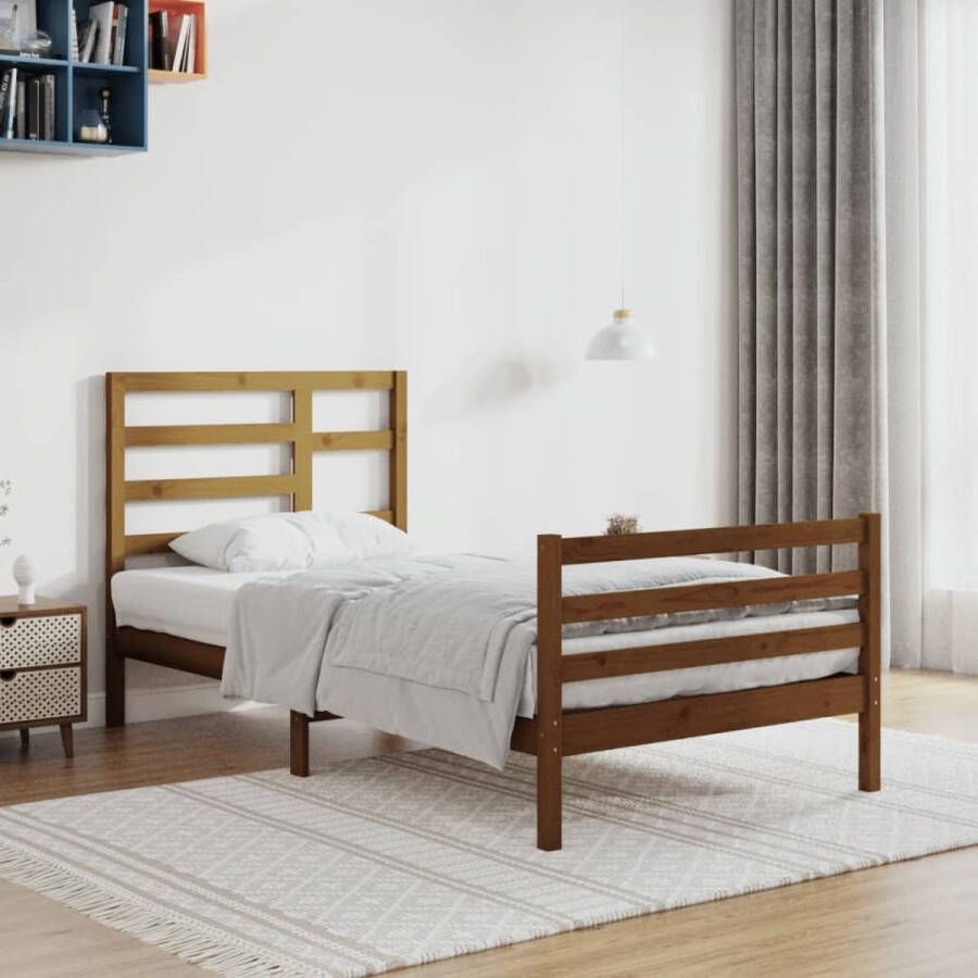 The Living Store Bedframe massief hout honingbruin 90x200 cm Bedframe Bedframes Bed Bedbodem Ledikant Bed Frame Massief Houten Bedframe Slaapmeubel Eenpersoonsbed Bedden Bedbodems