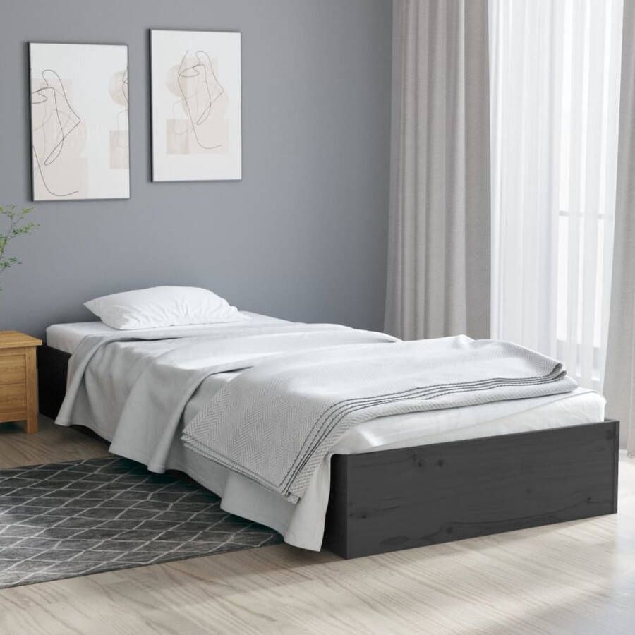 The Living Store Bedframe massief hout grijs 75x190 cm 2FT6 Small Single Bedframe Bedframes Bed Bedbodem Ledikant Bed Frame Massief Houten Bedframe Slaapmeubel Eenpersoonsbed Bedden Bedbodems