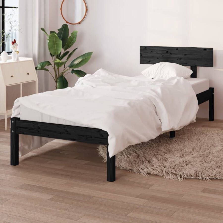 The Living Store Houten Bedframe Eenpersoons Zwarte 100x200 cm Massief Grenenhout