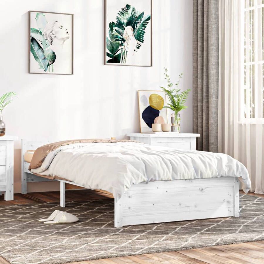 The Living Store Bedframe massief hout wit 100x200 cm Bedframe Bedframes Bed Bedbodem Ledikant Bed Frame Massief Houten Bedframe Slaapmeubel Eenpersoonsbed Bedden Bedbodems