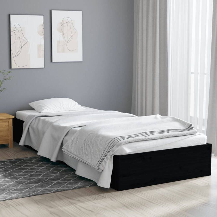 The Living Store Bedframe massief hout zwart 75x190 cm 2FT6 Small Single Bedframe Bedframes Bed Bedbodem Ledikant Bed Frame Massief Houten Bedframe Slaapmeubel Eenpersoonsbed Bedden Bedbodems