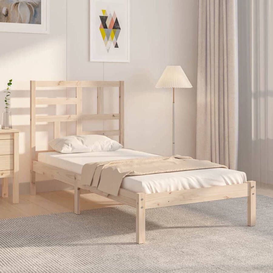 The Living Store Houten Bedframe Eenpersoonsbed 90 x 190 cm Massief Grenenhout Houten Bedframe Enkelbed Massief Grenenhout Bedbank Één Persoonsbed