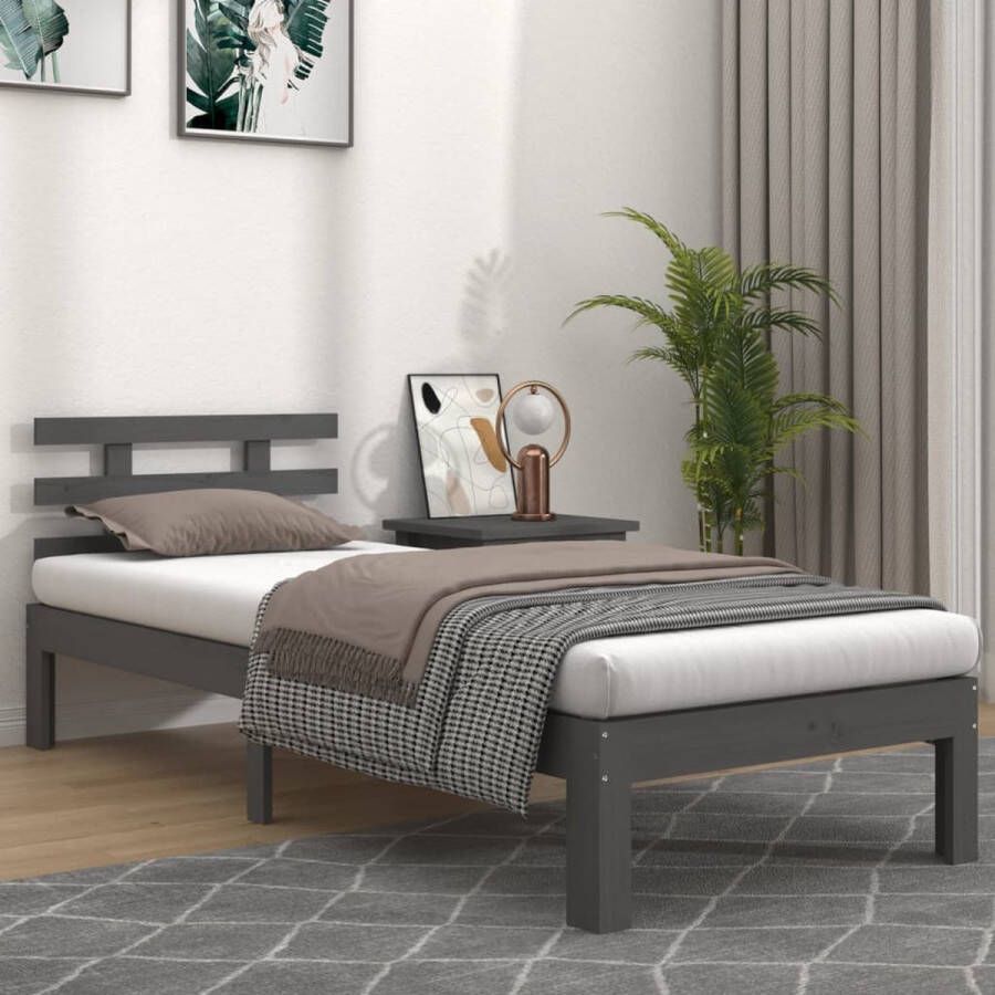 The Living Store Bedframe massief hout grijs 75x190 cm 2FT6 Small Single Bedframe Bedframes Bed Bedbodem Ledikant Bed Frame Massief Houten Bedframe Slaapmeubel Eenpersoonsbed Bedden Bedbodems