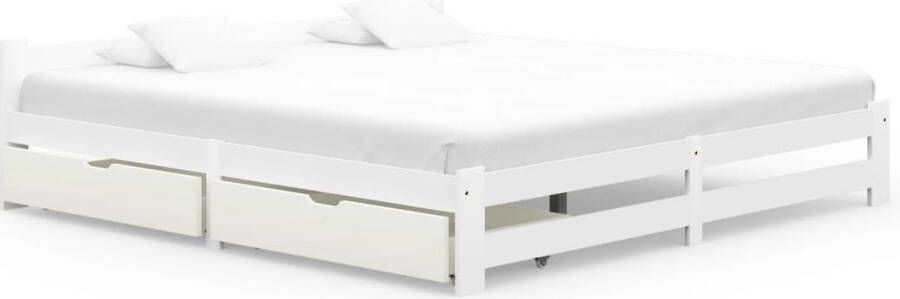 The Living Store Houten Bedframe Elegant Bed Afmetingen- 204 x 207 x 55 cm Kleur- wit