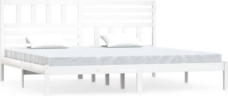 The Living Store Houten Bedframe Geniet van een heerlijke nachtrust 205.5 x 206 x 100 cm Ken- Hoogwaardig massief grenenhout Houten Bedframe Massief Grenenhout Bedframe Wit King Size Bed Box Spring Bed - Foto 2