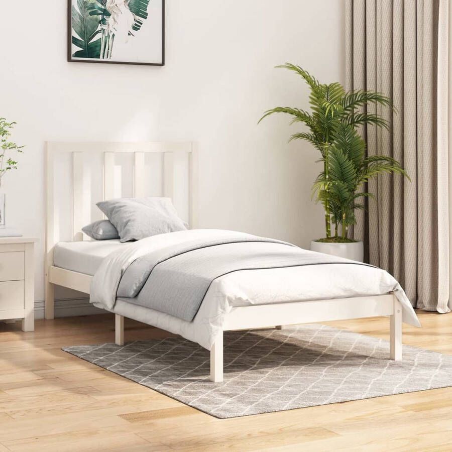 The Living Store Houten Bedframe Grenen Bed 205.5 x 95.5 x 100 cm Wit