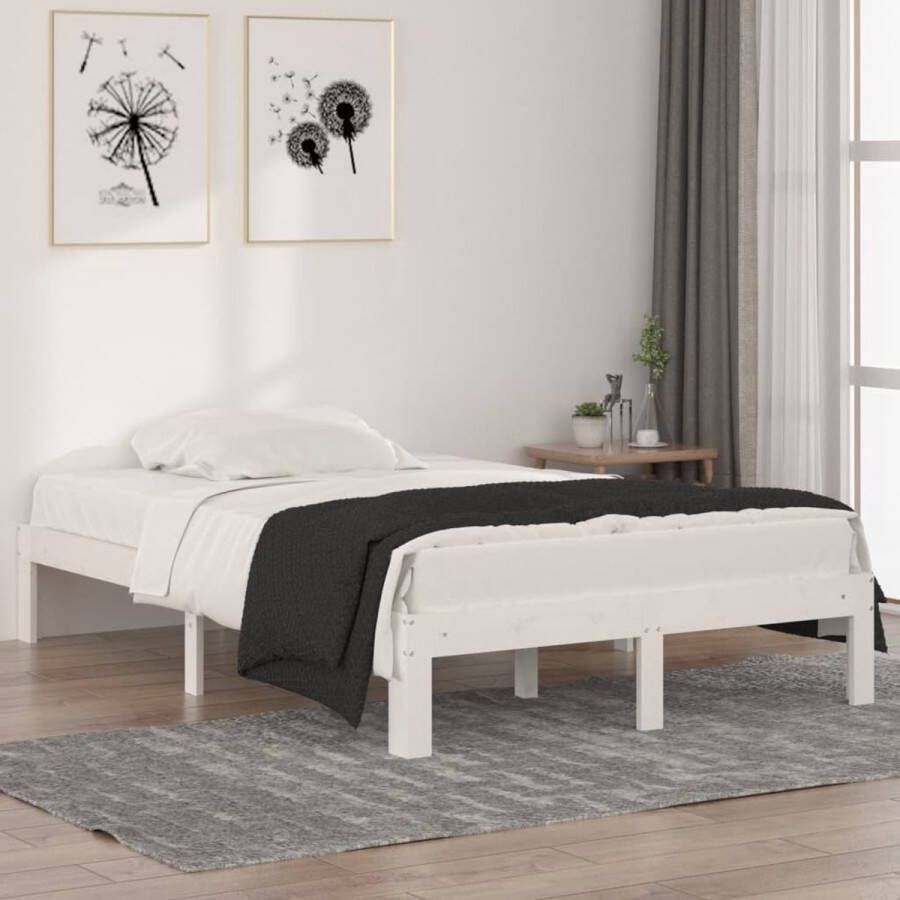 The Living Store Houten Bedframe Grenenhout 120 x 190 cm Wit Stabiel en Rustiek - Foto 1