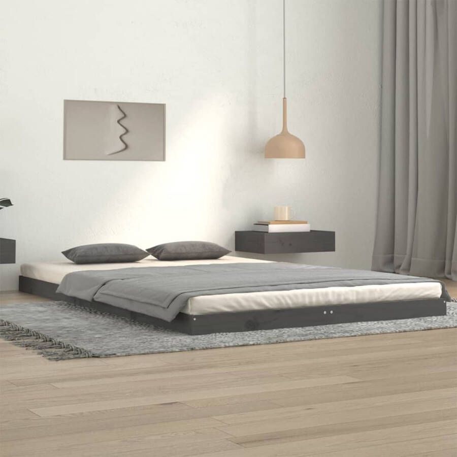 The Living Store Houten Bedframe Grenenhout 120 x 200 cm Grijs