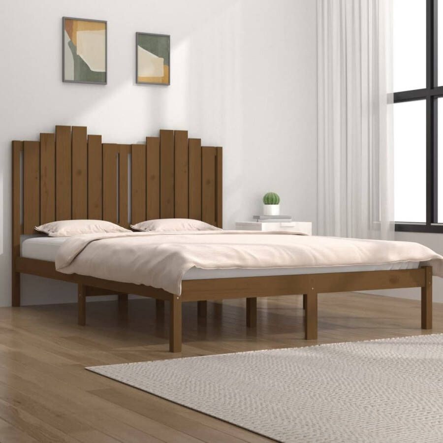 The Living Store Bedframe massief grenenhout honingbruin 135x190 cm 4FT6 Double Bedframe Bedframes Tweepersoonsbed Bed Bedden Bedombouw Dubbel Bed Frame Bed Frame Ledikant Houten Bedframe