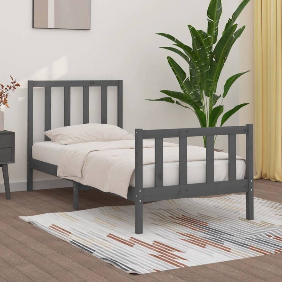The Living Store Bedframe massief hout grijs 75x190 cm 2FT6 Small Single Bedframe Bedframes Eenpersoonsbed Bed Bedombouw Ledikant Houten Bedframe Eenpersoonsbedden Bedden Bedombouwen Ledikanten