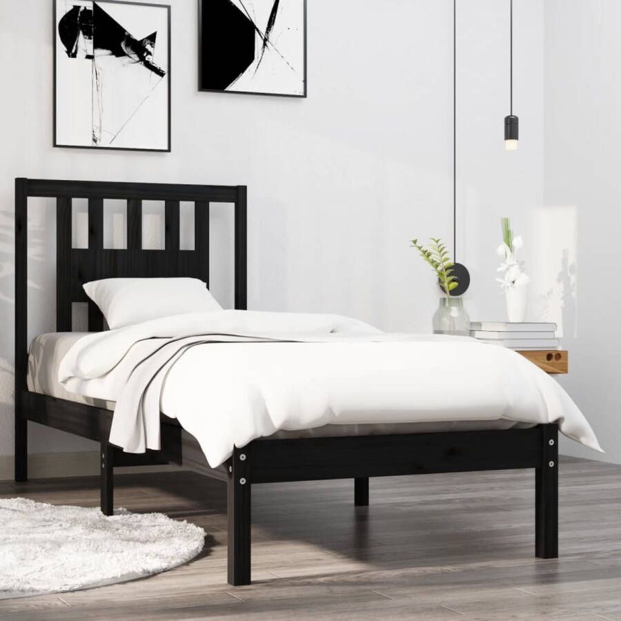 The Living Store Bedframe massief hout zwart 75x190 cm 2FT6 Small Single Bedframe Bedframes Eenpersoonsbed Bed Bedombouw Ledikant Houten Bedframe Eenpersoonsbedden Bedden Bedombouwen Ledikanten