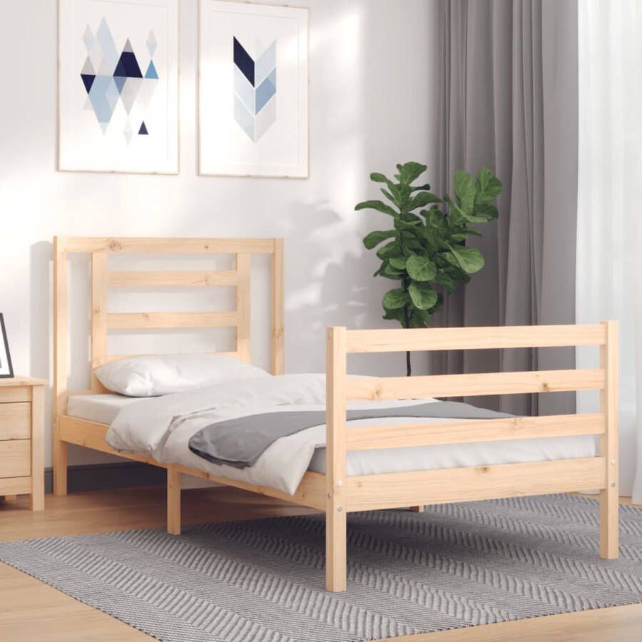 The Living Store Bedframe met hoofdbord massief hout 3FT Single Bedframe Bedframes Bed Eenpersoonsbed Slaapkamermeubel Houten Bedframe Houten Bed Bedbodem Massief Houten Bedframe Ledikant Bedframe Met Hoofdeinde - Foto 4