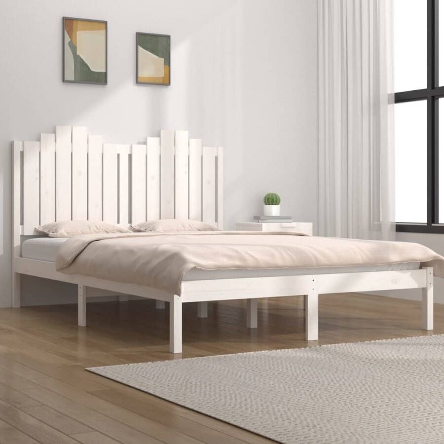 The Living Store Houten Bedframe Grenenhout 205.5 x 125.5 x 110 cm Matras 120 x 200 cm Wit