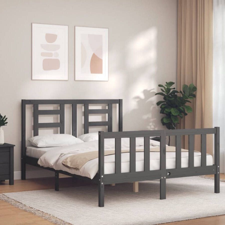 The Living Store Houten Bedframe Grenenhout 205.5 x 145.5 x 100 cm Grijs