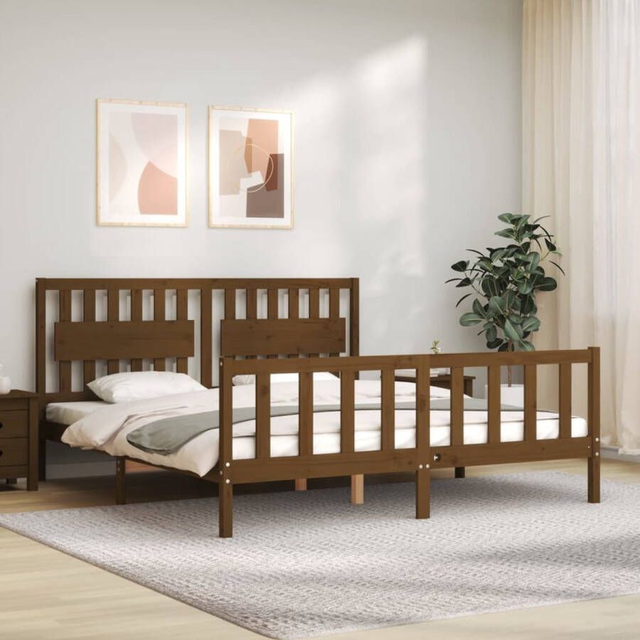The Living Store Bedframe met hoofdbord hout honingbruin 6 FT Super King Size Bedframe Bedframes Bed Tweepersoonsbed Slaapkamermeubel Houten Bedframe Houten Bed Bedbodem Massief Houten Bedframe Ledikant Bedframe Met Hoofdeinde