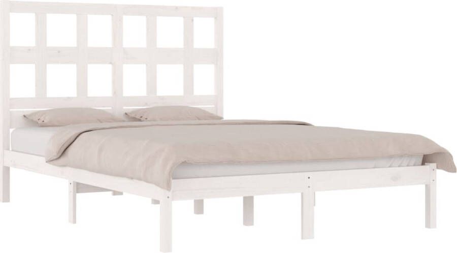 The Living Store Houten bedframe Grenenhout 205.5 x 185.5 x 31 cm Comfortabel hoofdeinde Wit