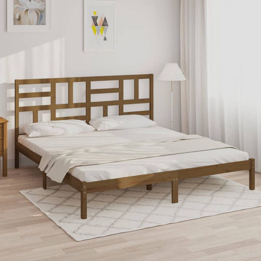 The Living Store Bedframe massief hout honingbruin 200x200 cm Bedframe Bedframes Bed Bedbodem Ledikant Bed Frame Massief Houten Bedframe Slaapmeubel Tweepersoonsbed Bedden Bedbodems - Foto 2