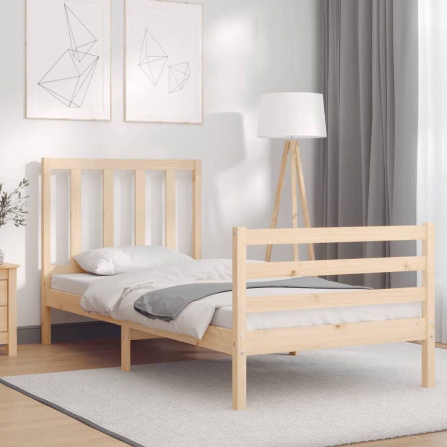 The Living Store Bedframe Massief Grenenhout 205.5 x 95.5 x 100 cm Met Multiplex Lattenbodem Functioneel Hoofd- en Voeteneinde Onbehandeld Massief Grenenhouten Bed Frame Houten Bed Met Hoofdeind Tweepersoonsbed Slaapcomfort - Foto 4