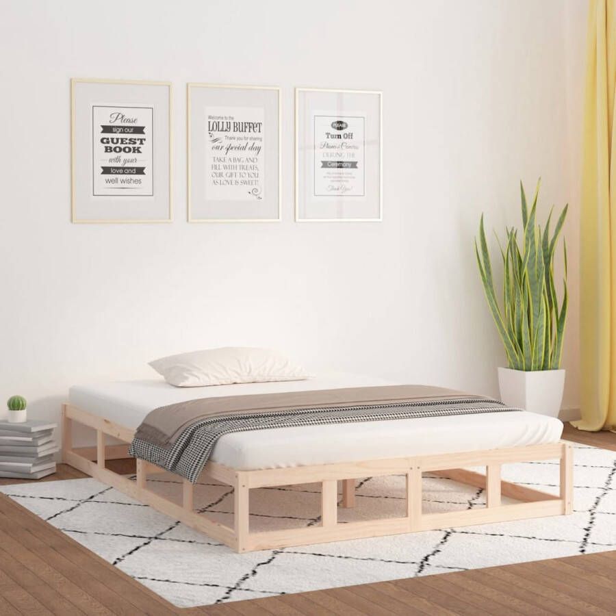 The Living Store Houten Bedframe Grenenhout Stabiel en Stijlvol 205.5 x 205.5 x 28 cm Geschikt voor 200 x 200 cm Matras