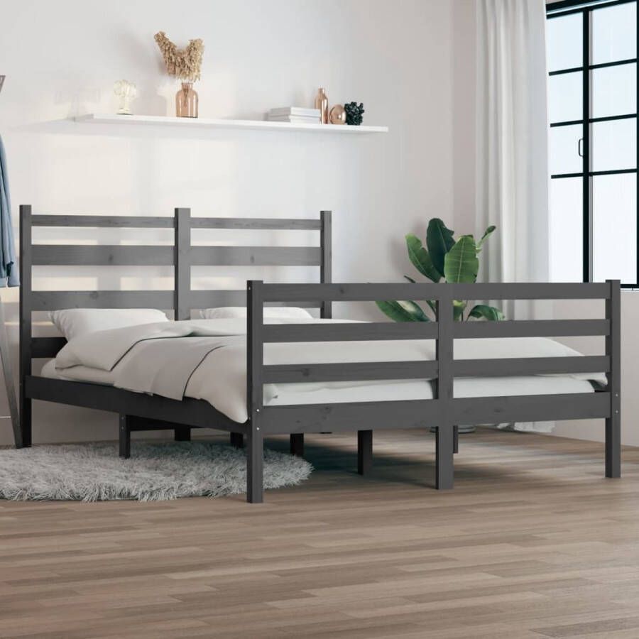 The Living Store Houten Bedframe Grijs 120 x 200 cm Massief Grenenhout